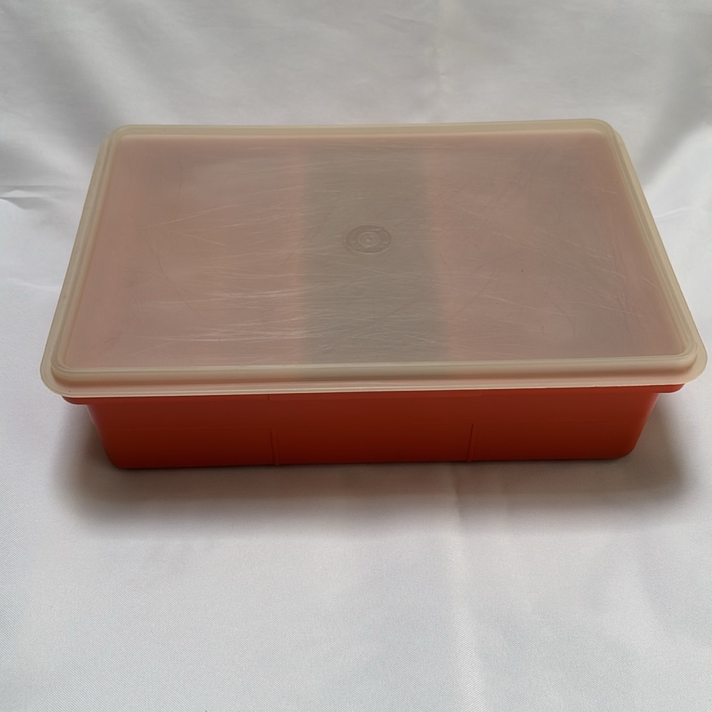 Vintage Tupperware Tuppercraft 1421 Organizer Box w/Lid Burnt Orange 4-Piece Set